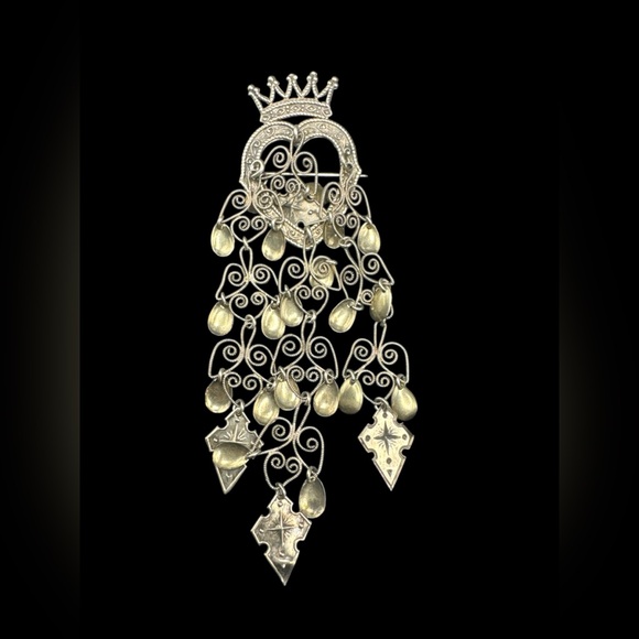 Antique 830 Silver Signed Solje Norwegian Wedding Brooch Pin 5”
